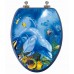 TOPSEAT 3D Ocean Series Elongated Toilet Seat w/ Chromed Metal Hinges  Wood  Dolphin Family - B00EBQEMLW